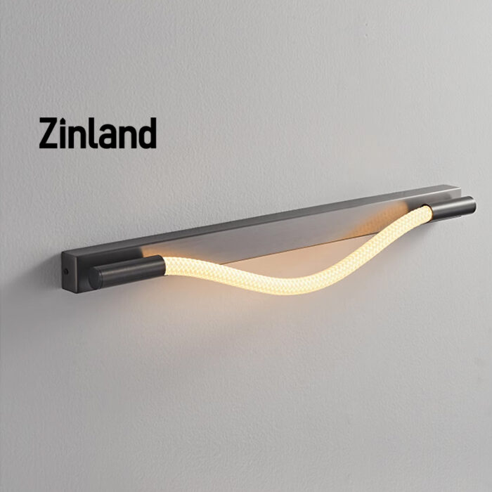 Modern LED wall light with a black stainless steel body, wave-shaped soft silicone light tube, ideal for modern decorative lighting in living rooms, bedrooms, and hallways.