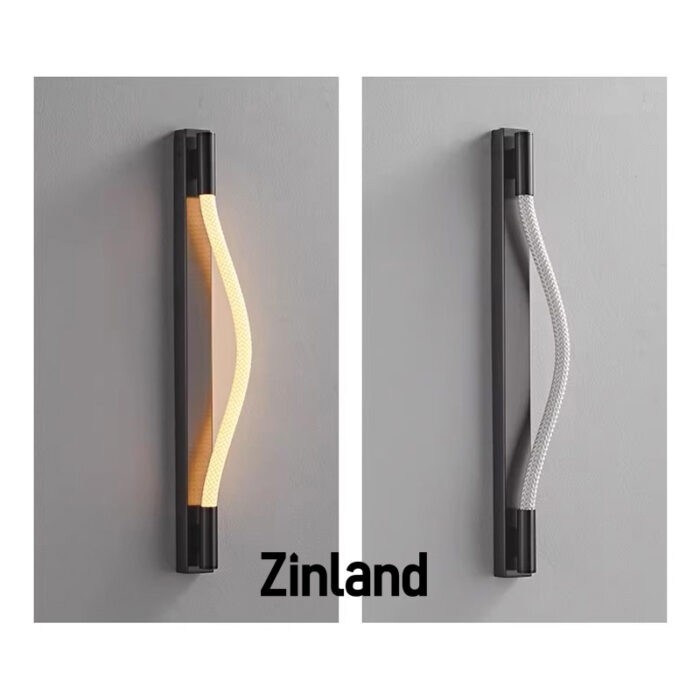 Modern LED wall light with a wave-shaped light tube, designed for vertical installation, featuring a black metal body and soft silicone lighting, ideal for living rooms, bedrooms, and hallways.