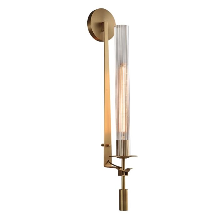 Contemporary Column Fluted Glass Wall Sconces in Brass