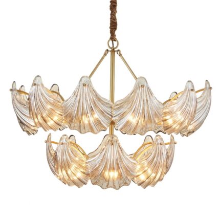 Brass Shell Glass Multi-Layer Chandelier