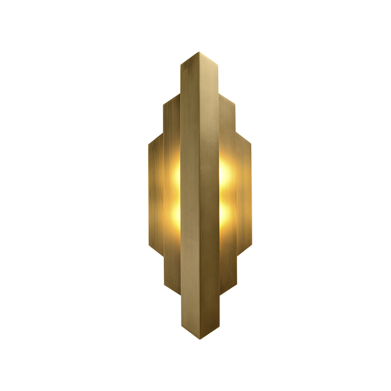 Geometric brass decorative wall lamp for bedroom, hallway, living room use.